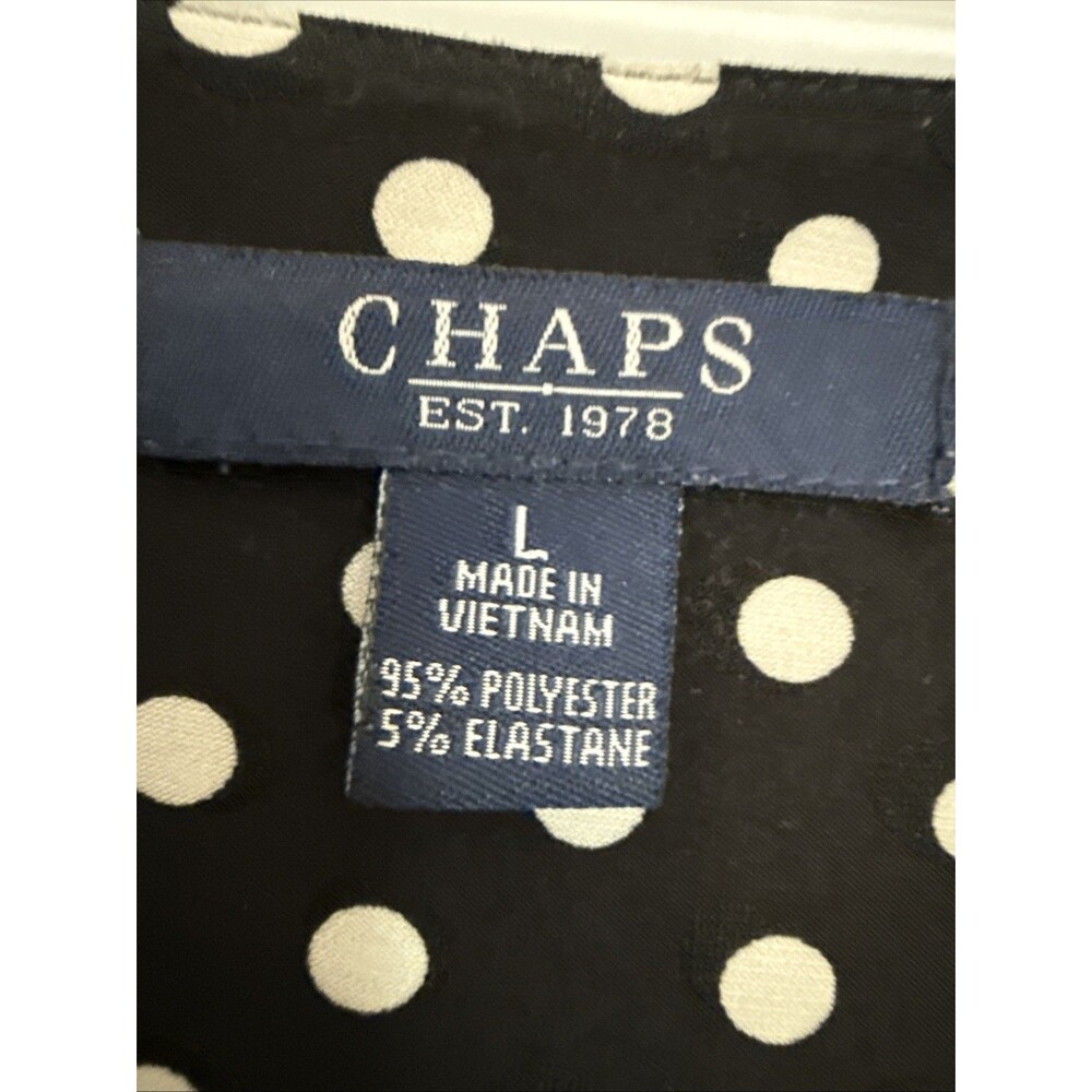 Chaps Ralph Lauren Empire Sleeveless Black & White Polka Dress LARGE - Picture 3 of 4